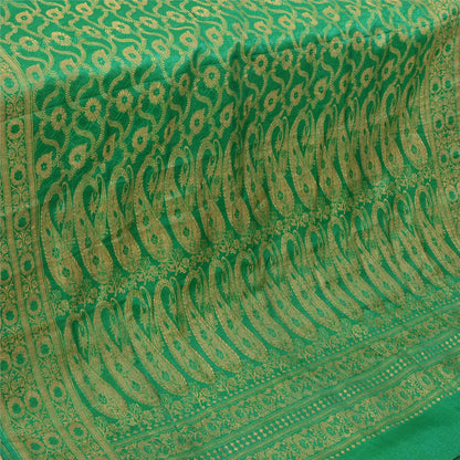 Sanskriti Vintage Green Heavy Party Sarees Blend Silk Woven Brocade Sari Sustainable Fabric