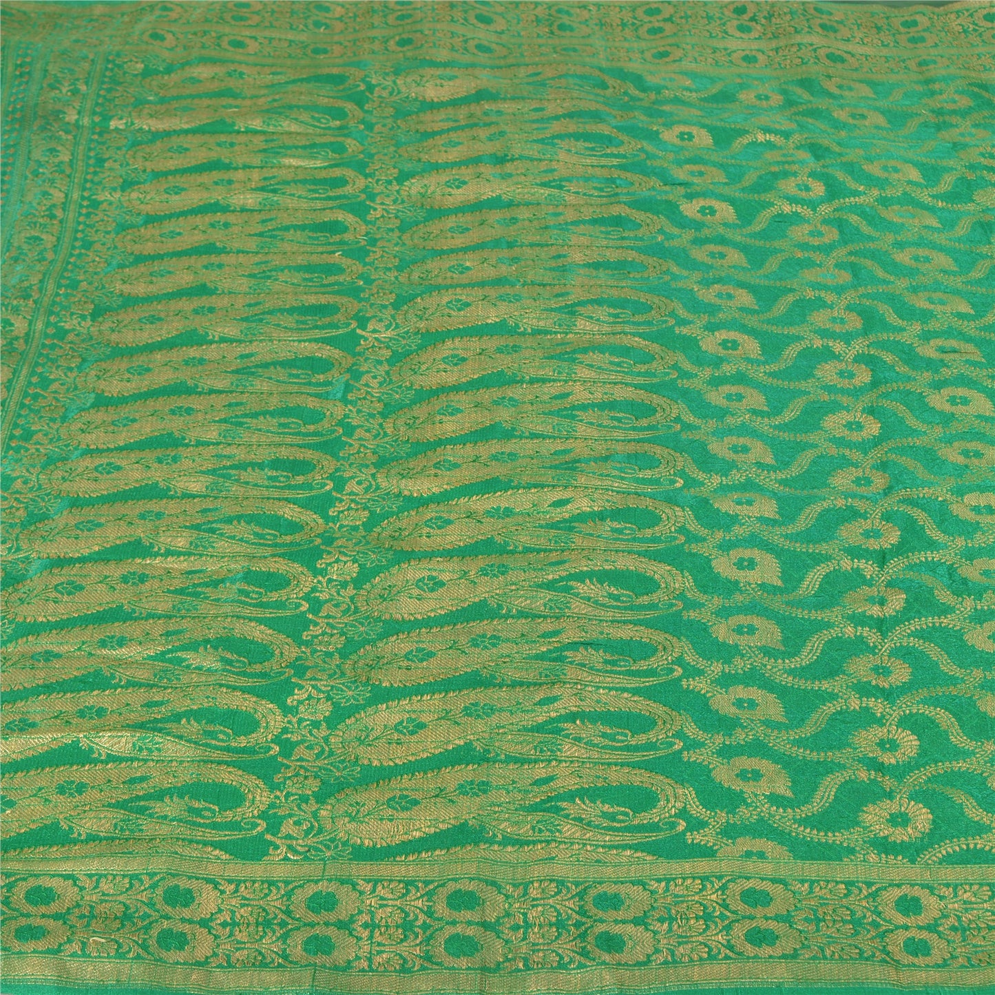 Sanskriti Vintage Green Heavy Party Sarees Blend Silk Woven Brocade Sari Sustainable Fabric