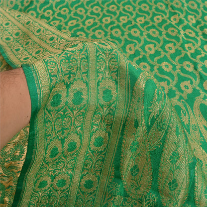 Sanskriti Vintage Green Heavy Party Sarees Blend Silk Woven Brocade Sari Sustainable Fabric
