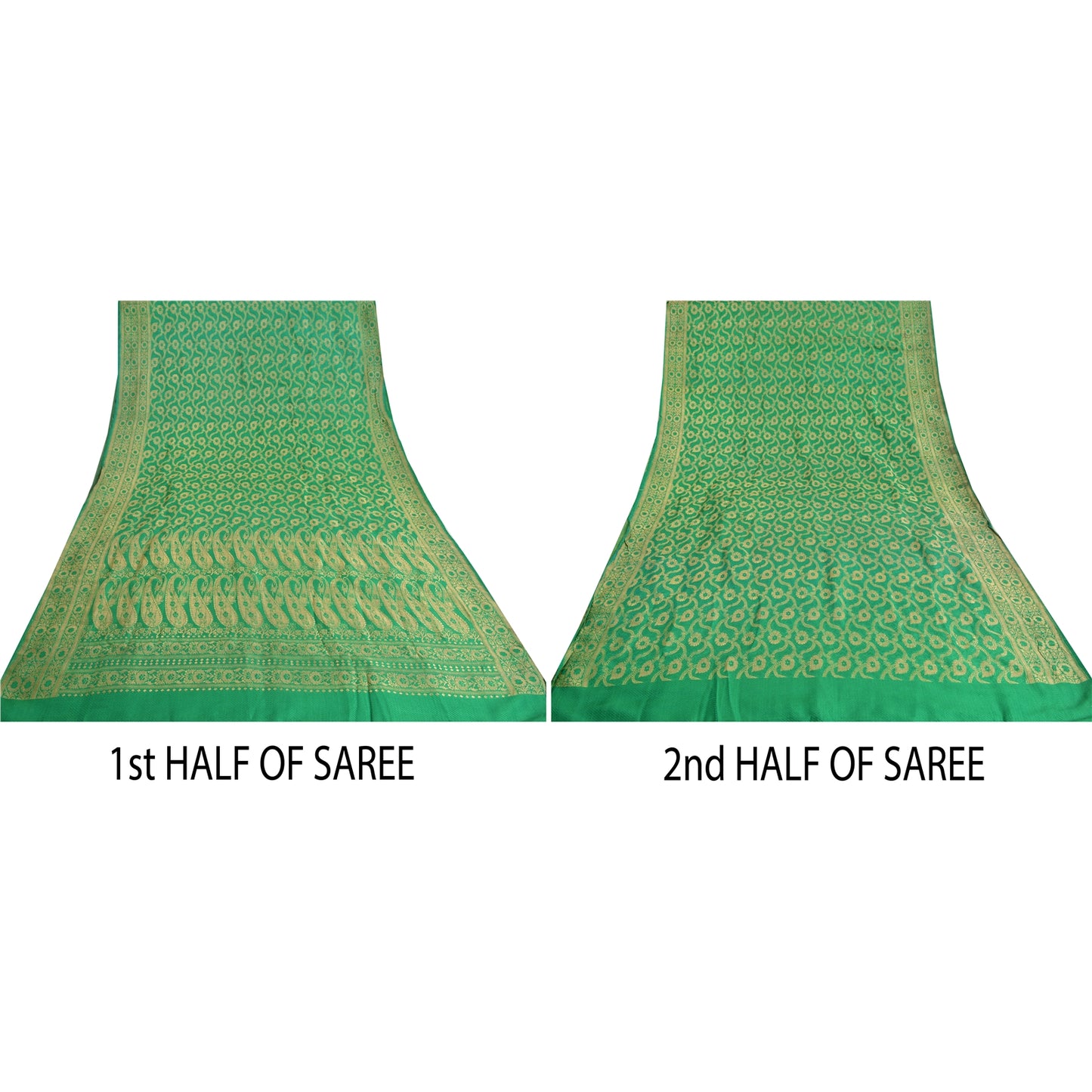 Sanskriti Vintage Green Heavy Party Sarees Blend Silk Woven Brocade Sari Sustainable Fabric