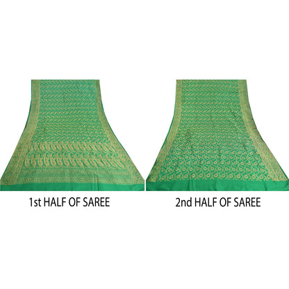 Sanskriti Vintage Green Heavy Party Sarees Blend Silk Woven Brocade Sari Sustainable Fabric