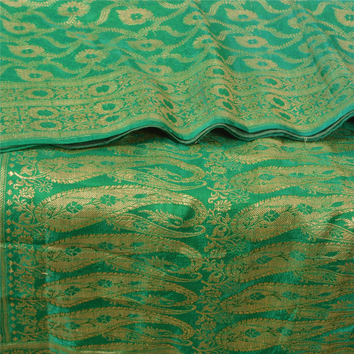Sanskriti Vintage Green Heavy Party Sarees Blend Silk Woven Brocade Sari Sustainable Fabric