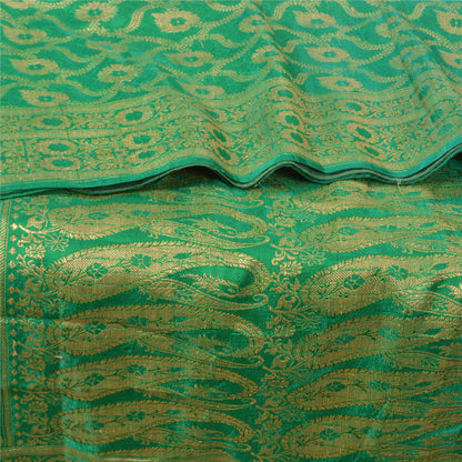 Sanskriti Vintage Green Heavy Party Sarees Blend Silk Woven Brocade Sari Sustainable Fabric
