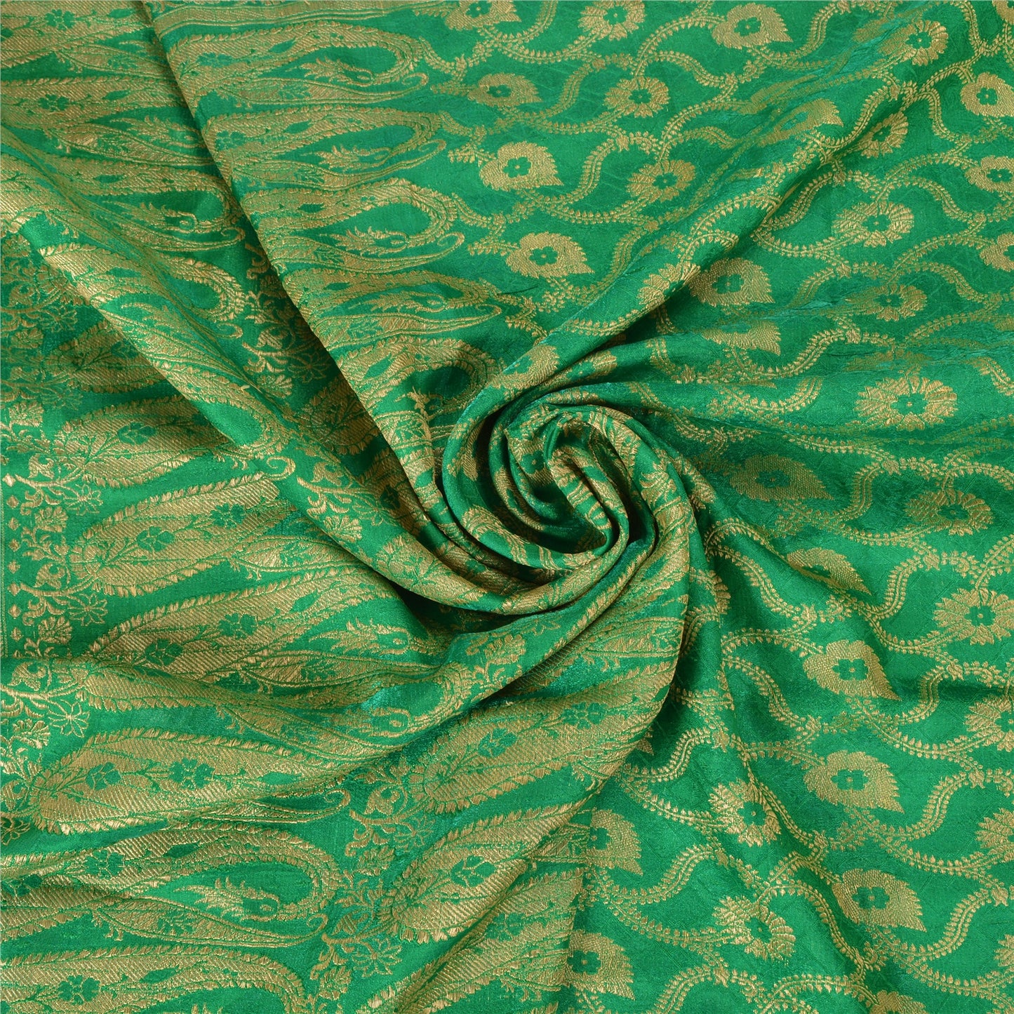 Sanskriti Vintage Green Heavy Party Sarees Blend Silk Woven Brocade Sari Sustainable Fabric