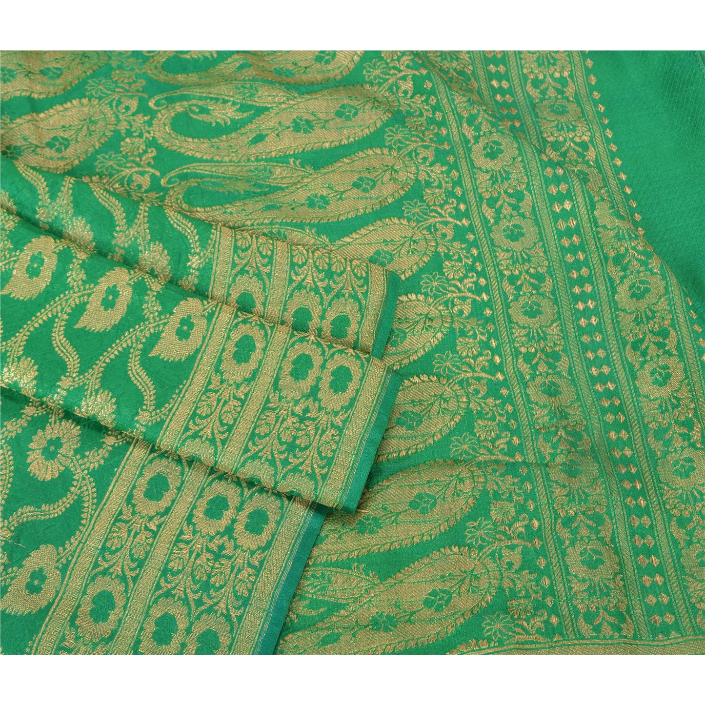 Sanskriti Vintage Green Heavy Party Sarees Blend Silk Woven Brocade Sari Sustainable Fabric
