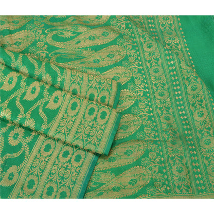 Sanskriti Vintage Green Heavy Party Sarees Blend Silk Woven Brocade Sari Sustainable Fabric