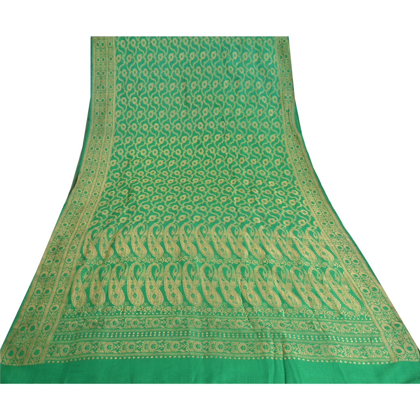 Sanskriti Vintage Green Heavy Party Sarees Blend Silk Woven Brocade Sari Sustainable Fabric