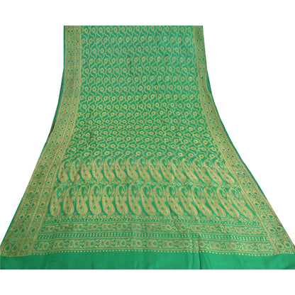Sanskriti Vintage Green Heavy Party Sarees Blend Silk Woven Brocade Sari Sustainable Fabric