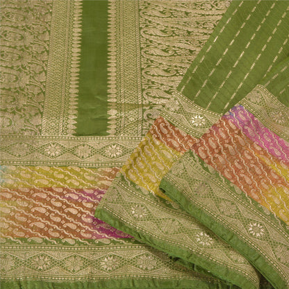 Sanskriti Vintage Green Heavy Sarees Pure Satin Silk Woven Brocade Sari Sustainable Fabric