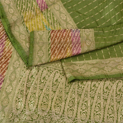 Sanskriti Vintage Green Heavy Sarees Pure Satin Silk Woven Brocade Sari Sustainable Fabric