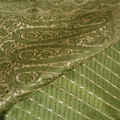 Sanskriti Vintage Green Heavy Sarees Pure Satin Silk Woven Brocade Sari Sustainable Fabric