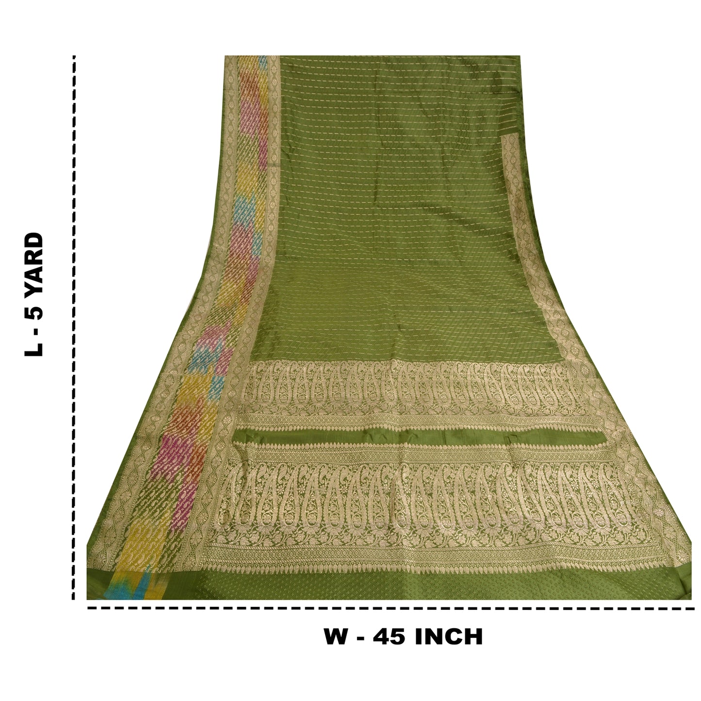 Sanskriti Vintage Green Heavy Sarees Pure Satin Silk Woven Brocade Sari Sustainable Fabric