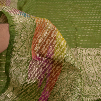 Sanskriti Vintage Green Heavy Sarees Pure Satin Silk Woven Brocade Sari Sustainable Fabric