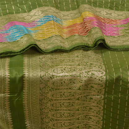 Sanskriti Vintage Green Heavy Sarees Pure Satin Silk Woven Brocade Sari Sustainable Fabric