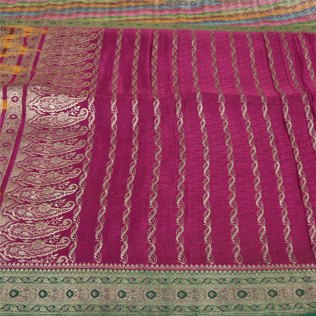 Sanskriti Vintage Purple Heavy Sarees Pure Satin Silk Woven Brocade Sari Fabric