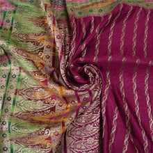 Load image into Gallery viewer, Sanskriti Vintage Purple Heavy Sarees Pure Satin Silk Woven Brocade Sari Fabric
