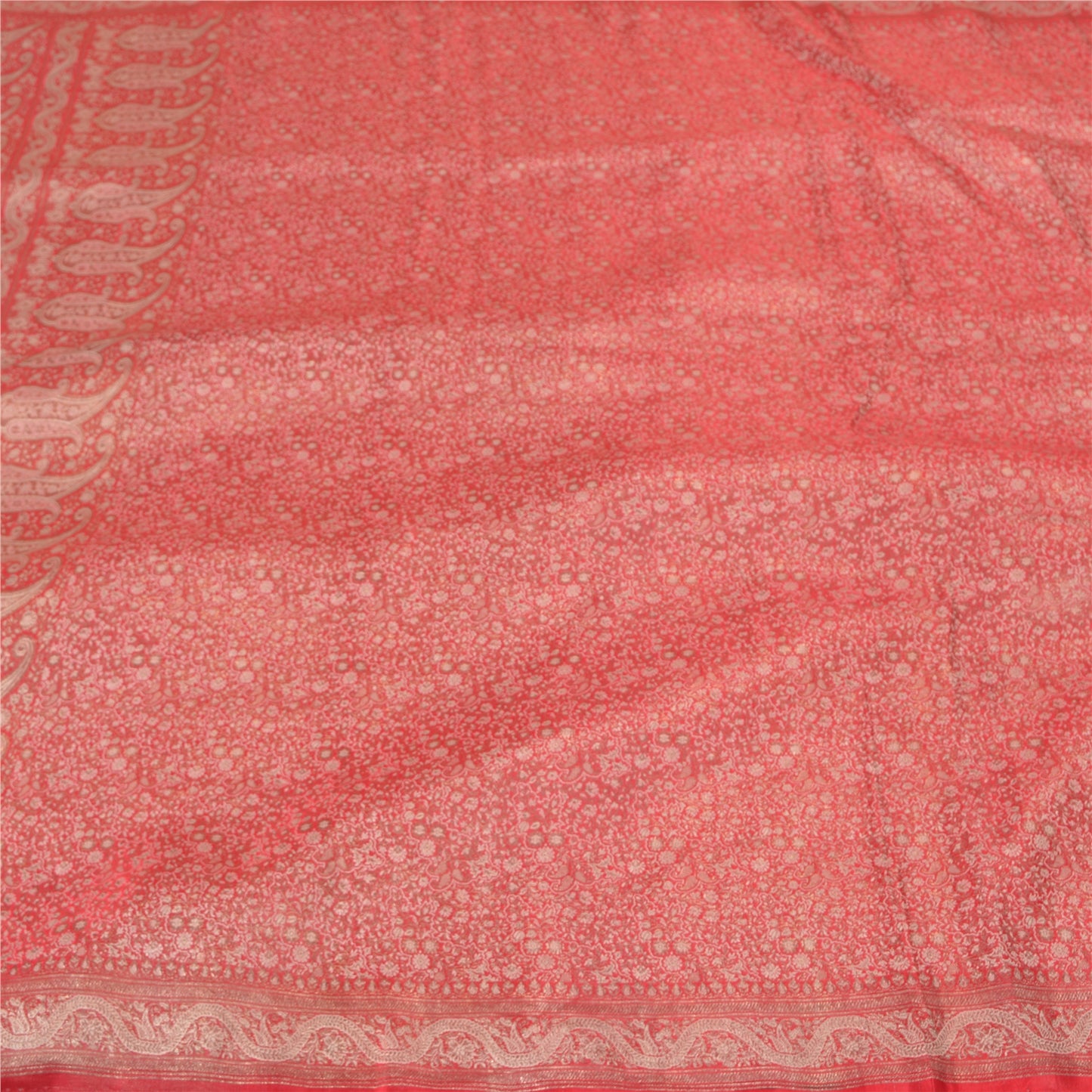 Sanskriti Vintage Red Heavy Sarees Pure Satin Silk Woven Brocade Sari Sustainable Fabric