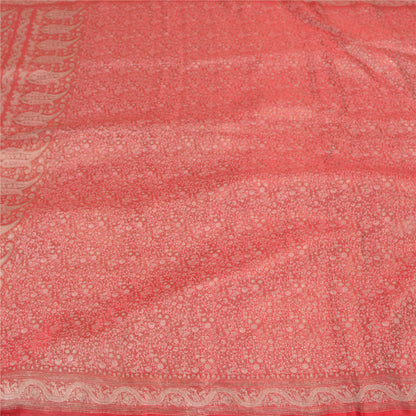 Sanskriti Vintage Red Heavy Sarees Pure Satin Silk Woven Brocade Sari Sustainable Fabric