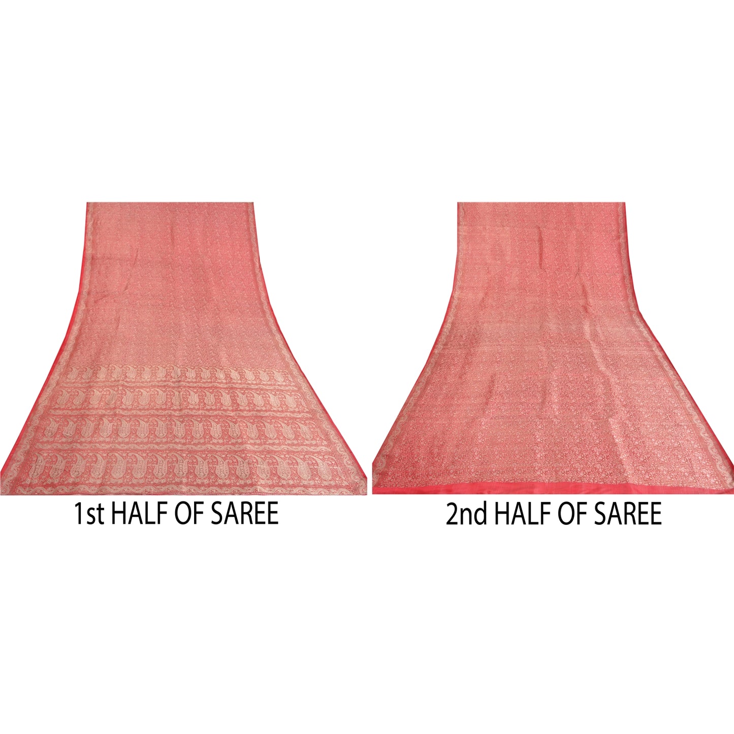 Sanskriti Vintage Red Heavy Sarees Pure Satin Silk Woven Brocade Sari Sustainable Fabric