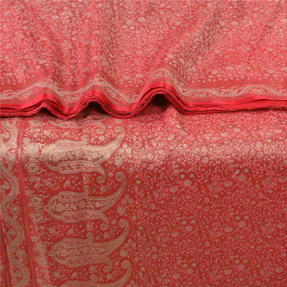 Sanskriti Vintage Red Heavy Sarees Pure Satin Silk Woven Brocade Sari Sustainable Fabric