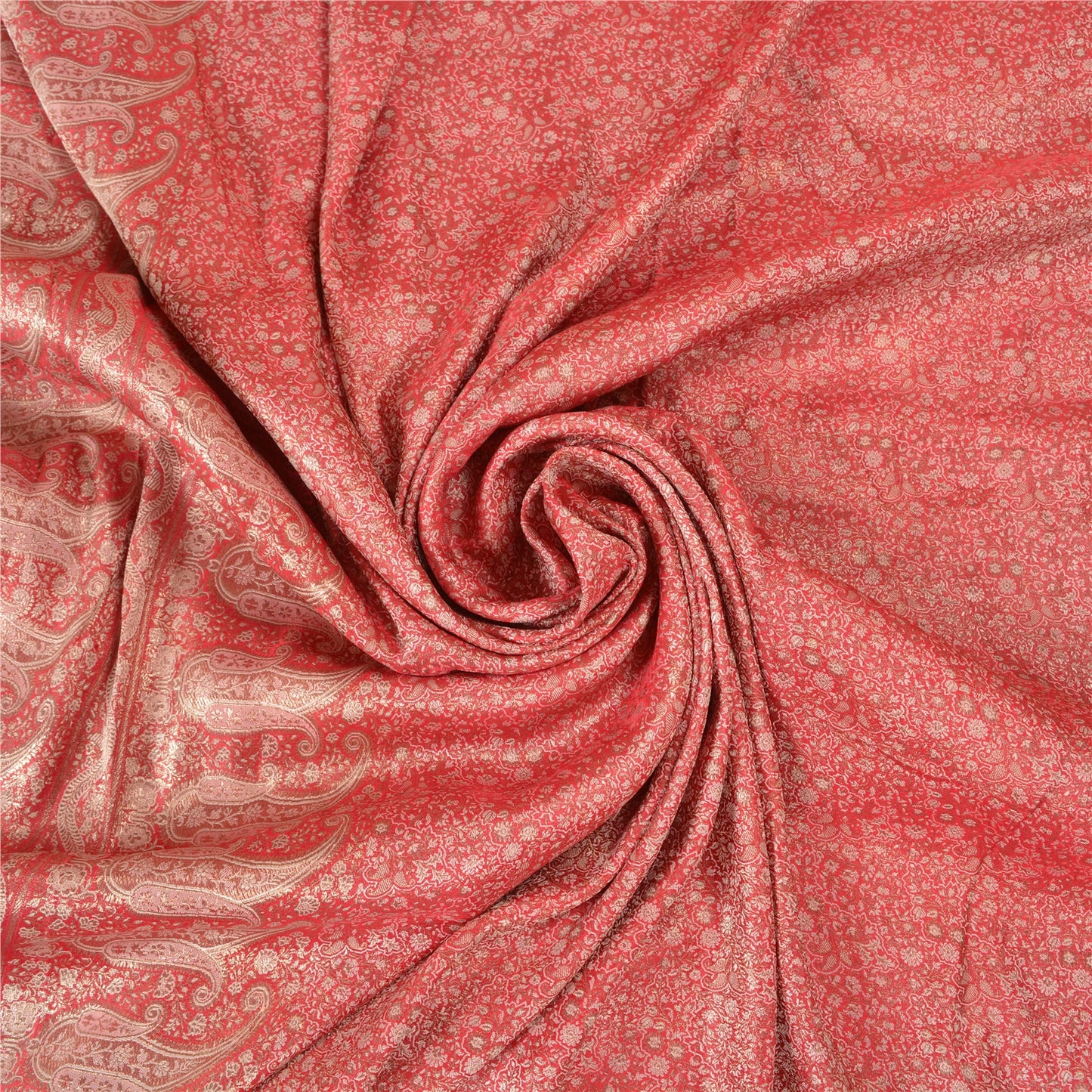 Sanskriti Vintage Red Heavy Sarees Pure Satin Silk Woven Brocade Sari Sustainable Fabric