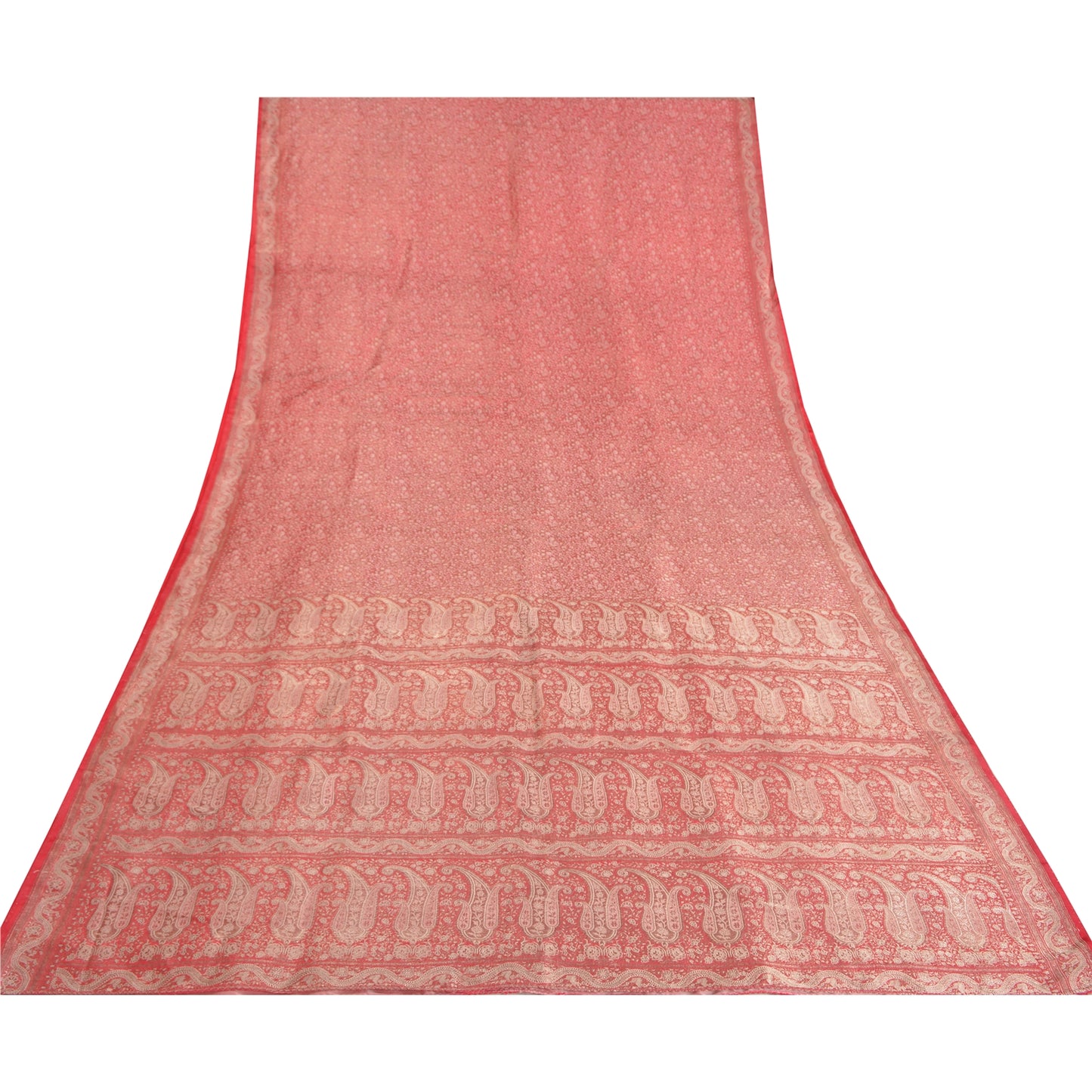 Sanskriti Vintage Red Heavy Sarees Pure Satin Silk Woven Brocade Sari Sustainable Fabric