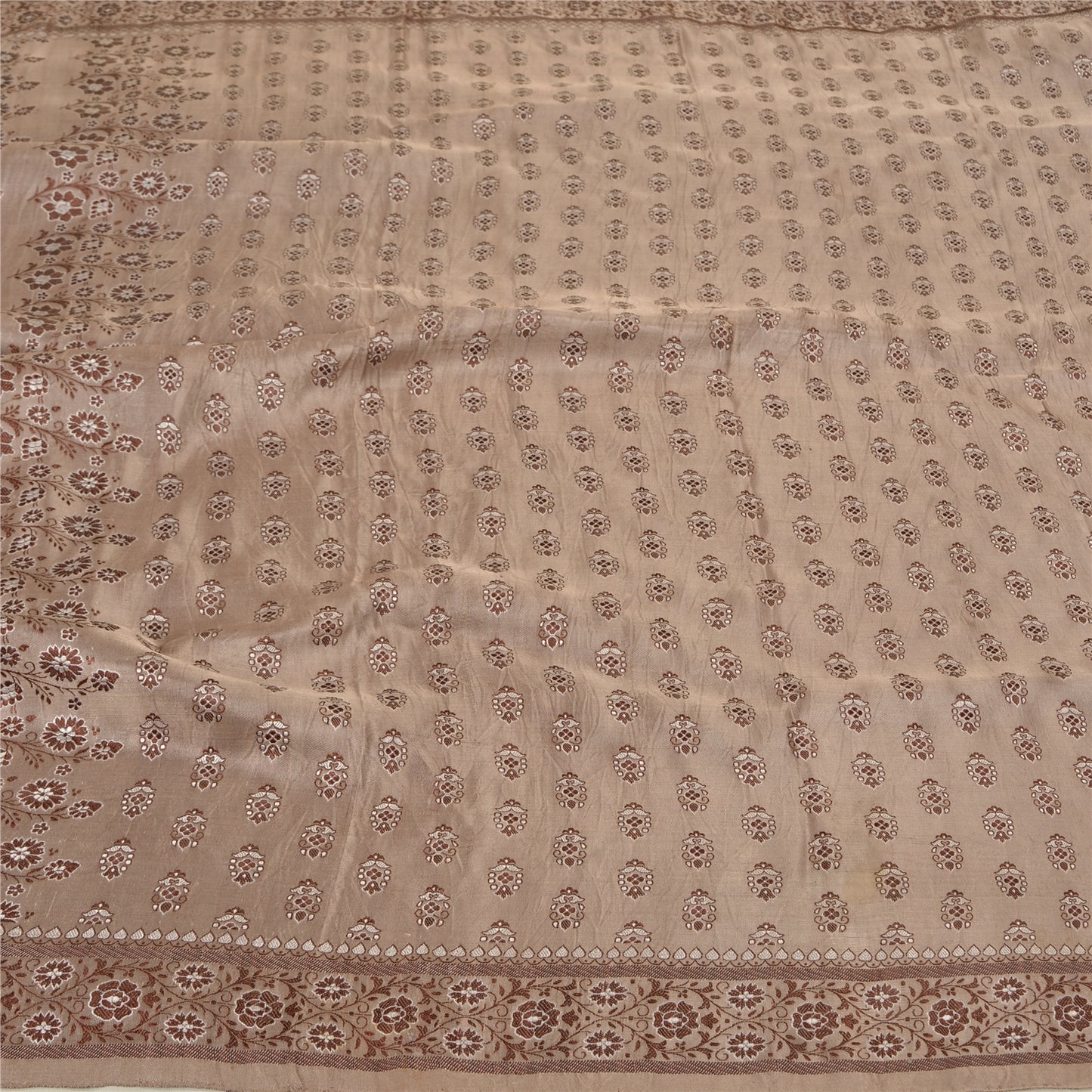 Sanskriti Vintage Pink Indian Heavy Sarees Pure Satin Silk Woven Sari Sustainable Fabric