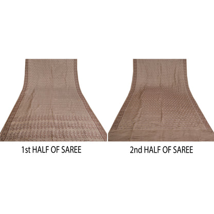 Sanskriti Vintage Pink Indian Heavy Sarees Pure Satin Silk Woven Sari Sustainable Fabric