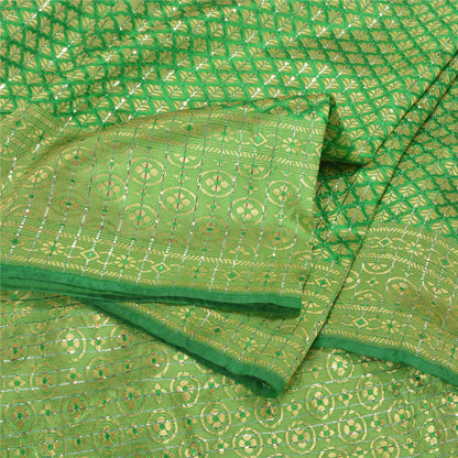 Sanskriti Vintage Green Heavy Indian Sarees Blend Silk Woven Sari 5 YD Sustainable Fabric