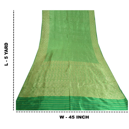 Sanskriti Vintage Green Heavy Indian Sarees Blend Silk Woven Sari 5 YD Sustainable Fabric