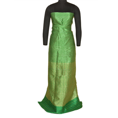 Sanskriti Vintage Green Heavy Indian Sarees Blend Silk Woven Sari 5 YD Sustainable Fabric