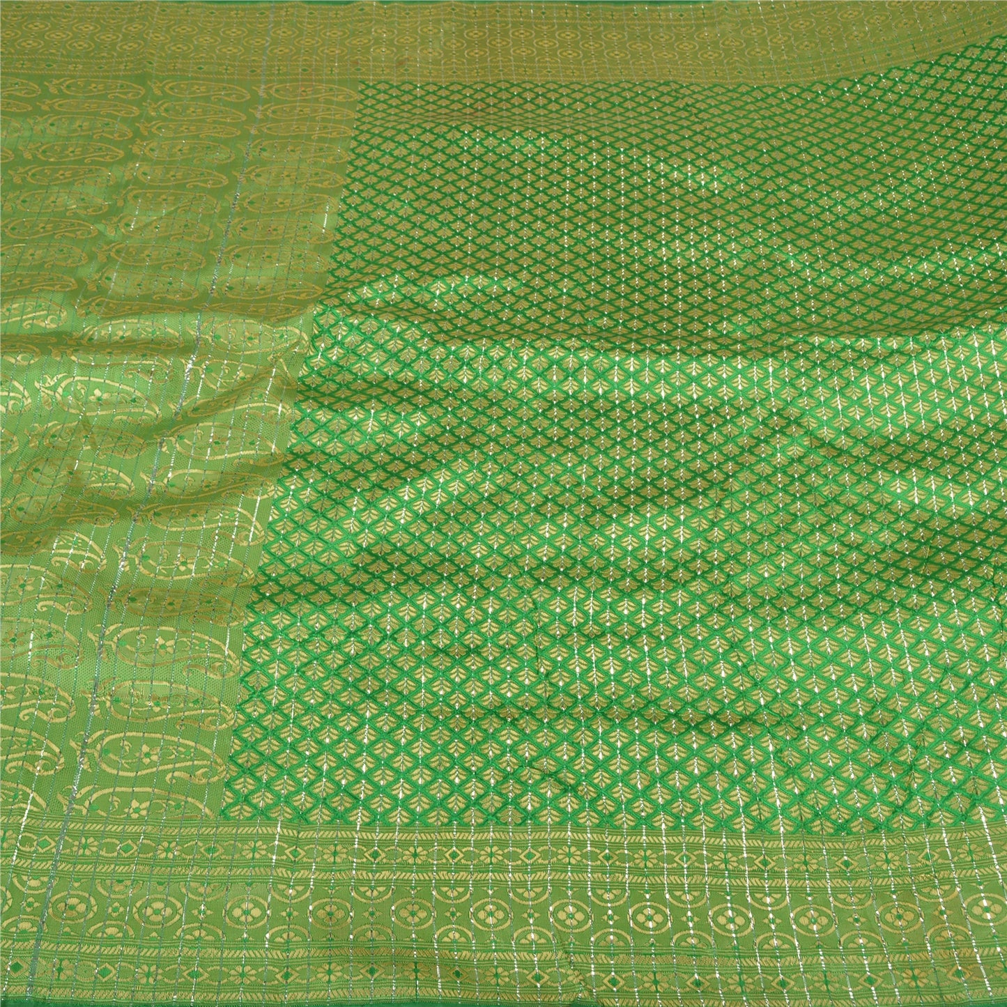 Sanskriti Vintage Green Heavy Indian Sarees Blend Silk Woven Sari 5 YD Sustainable Fabric