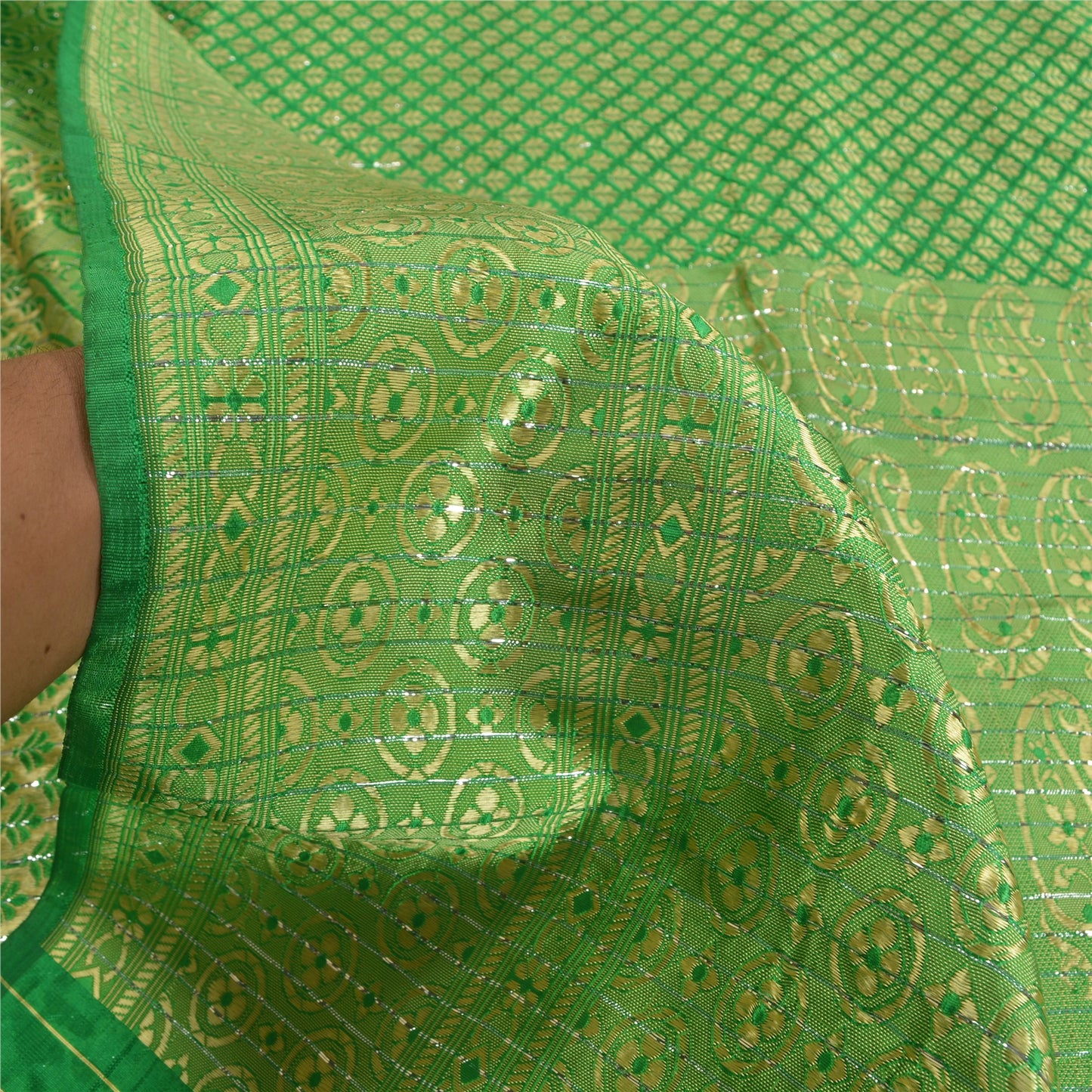 Sanskriti Vintage Green Heavy Indian Sarees Blend Silk Woven Sari 5 YD Sustainable Fabric