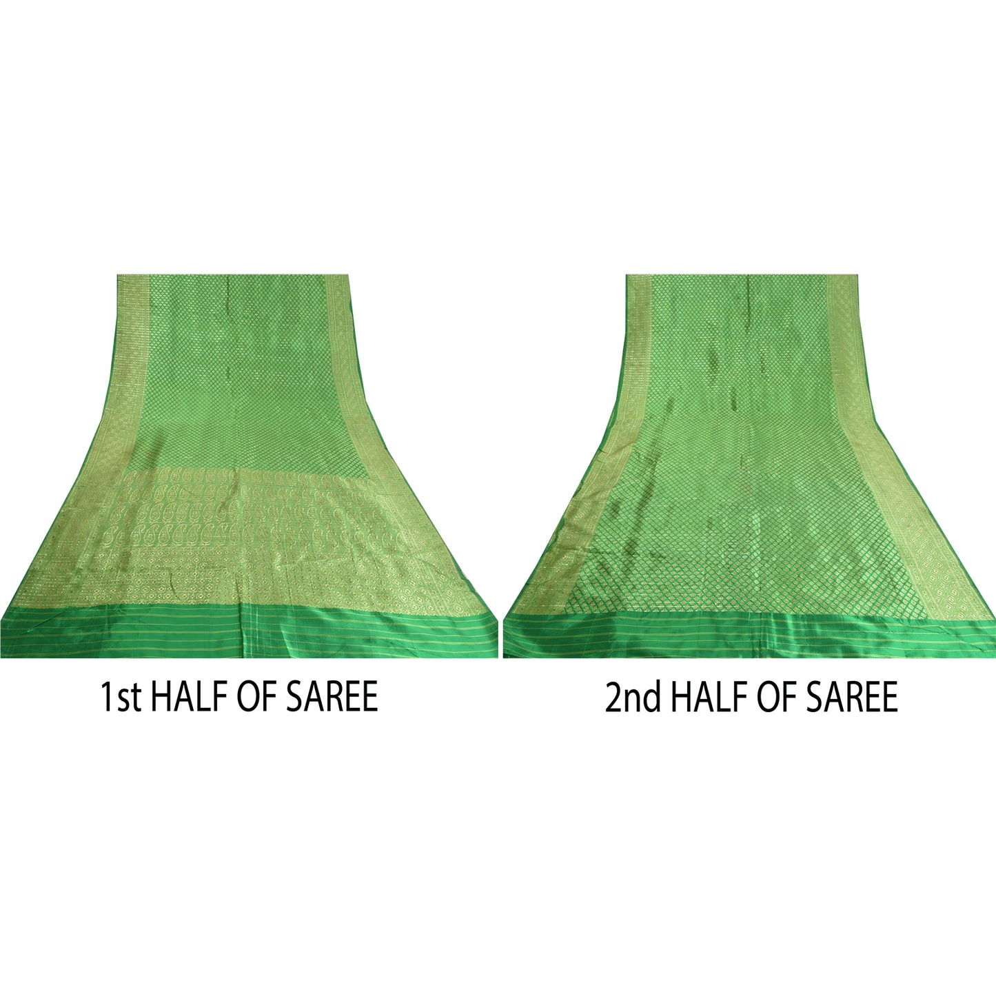 Sanskriti Vintage Green Heavy Indian Sarees Blend Silk Woven Sari 5 YD Sustainable Fabric