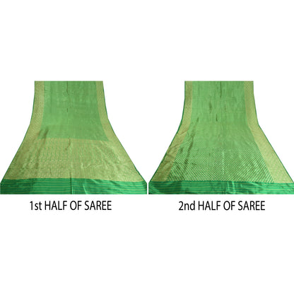 Sanskriti Vintage Green Heavy Indian Sarees Blend Silk Woven Sari 5 YD Sustainable Fabric