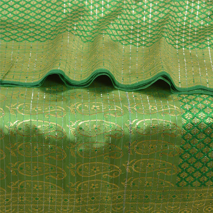 Sanskriti Vintage Green Heavy Indian Sarees Blend Silk Woven Sari 5 YD Sustainable Fabric