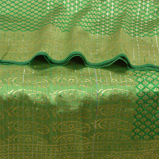 Sanskriti Vintage Green Heavy Indian Sarees Blend Silk Woven Sari 5 YD Sustainable Fabric