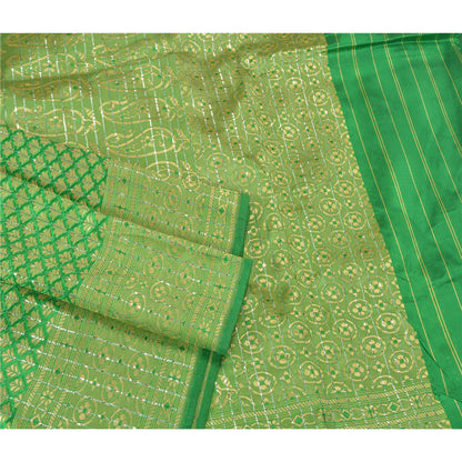 Sanskriti Vintage Green Heavy Indian Sarees Blend Silk Woven Sari 5 YD Sustainable Fabric