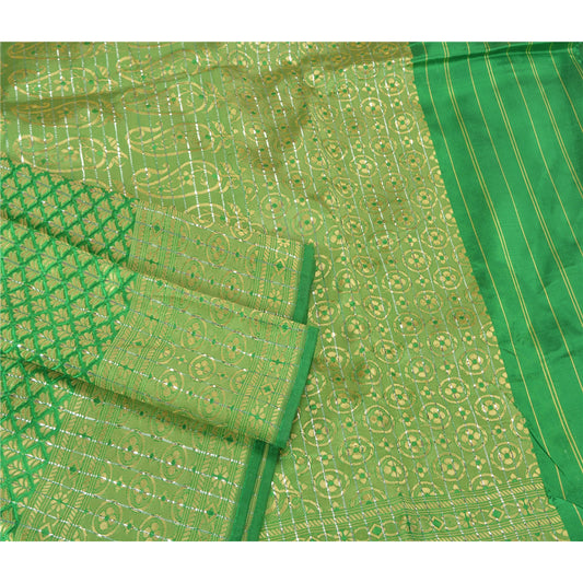 Sanskriti Vintage Green Heavy Indian Sarees Blend Silk Woven Sari 5 YD Sustainable Fabric