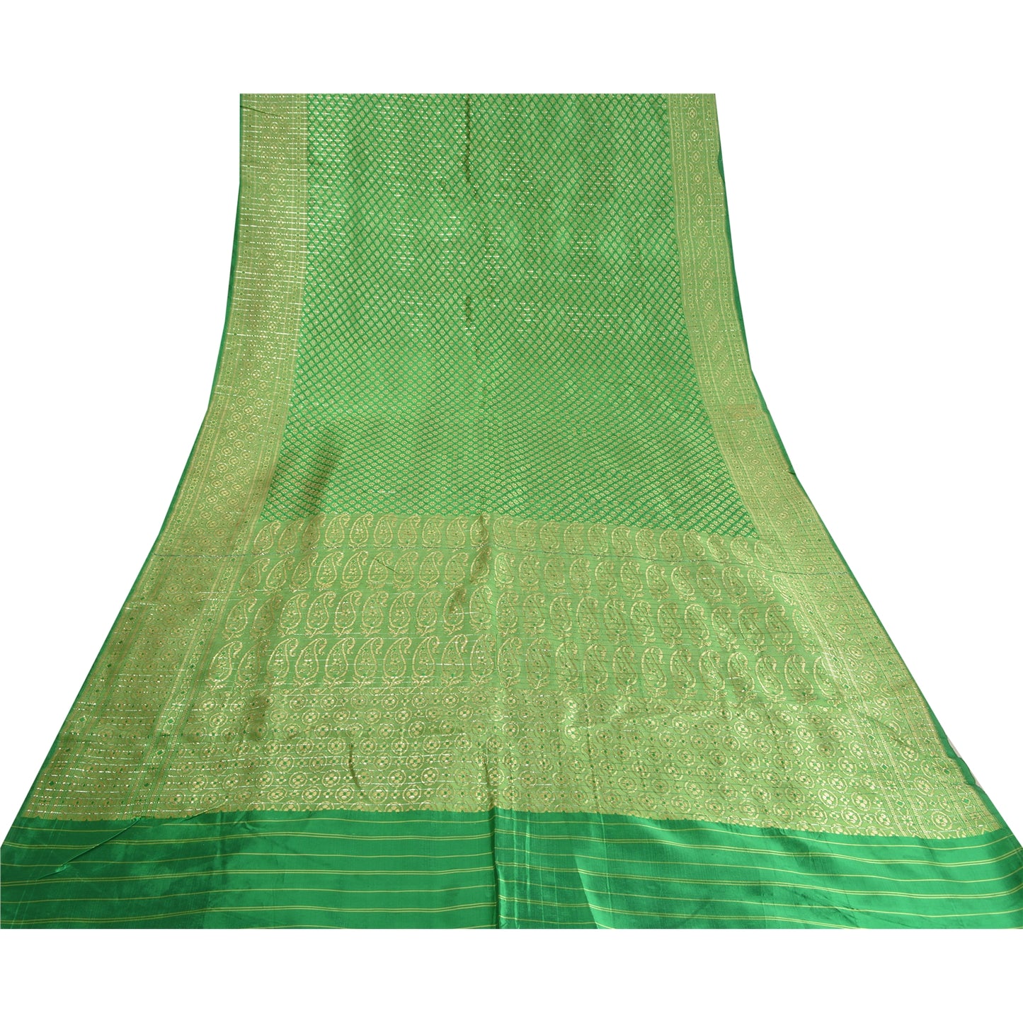 Sanskriti Vintage Green Heavy Indian Sarees Blend Silk Woven Sari 5 YD Sustainable Fabric