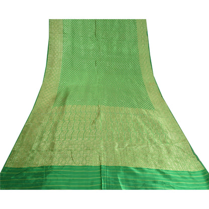 Sanskriti Vintage Green Heavy Indian Sarees Blend Silk Woven Sari 5 YD Sustainable Fabric