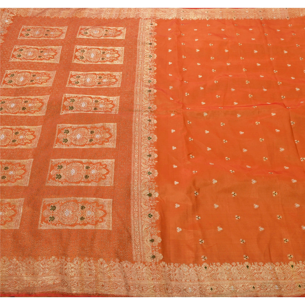 Sanskriti Vintage Heavy Saree Blend Silk Woven Banarasi Brocade 5 Yd Fabric Sari