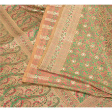Load image into Gallery viewer, Sanskriti Vintage Golden Sarees Pure Satin Woven Brocade/Banarasi Sari Fabric
