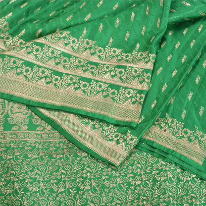 Sanskriti Vintage Green Heavy Sarees Pure Satin Silk Woven Brocade Sari Sustainable Fabric