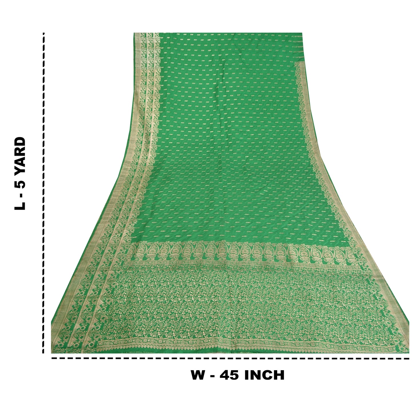 Sanskriti Vintage Green Heavy Sarees Pure Satin Silk Woven Brocade Sari Sustainable Fabric