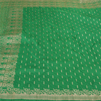 Sanskriti Vintage Green Heavy Sarees Pure Satin Silk Woven Brocade Sari Sustainable Fabric