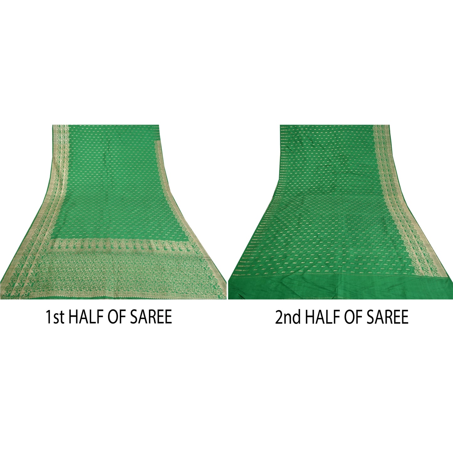 Sanskriti Vintage Green Heavy Sarees Pure Satin Silk Woven Brocade Sari Sustainable Fabric