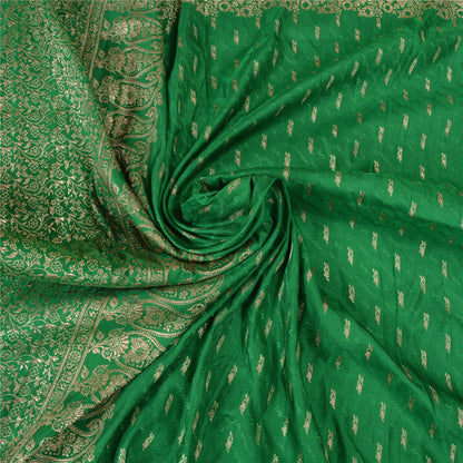 Sanskriti Vintage Green Heavy Sarees Pure Satin Silk Woven Brocade Sari Sustainable Fabric