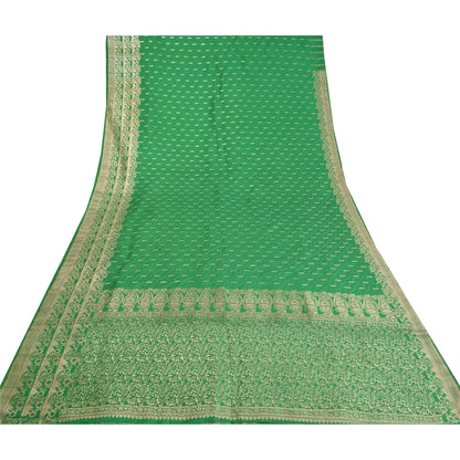 Sanskriti Vintage Green Heavy Sarees Pure Satin Silk Woven Brocade Sari Sustainable Fabric