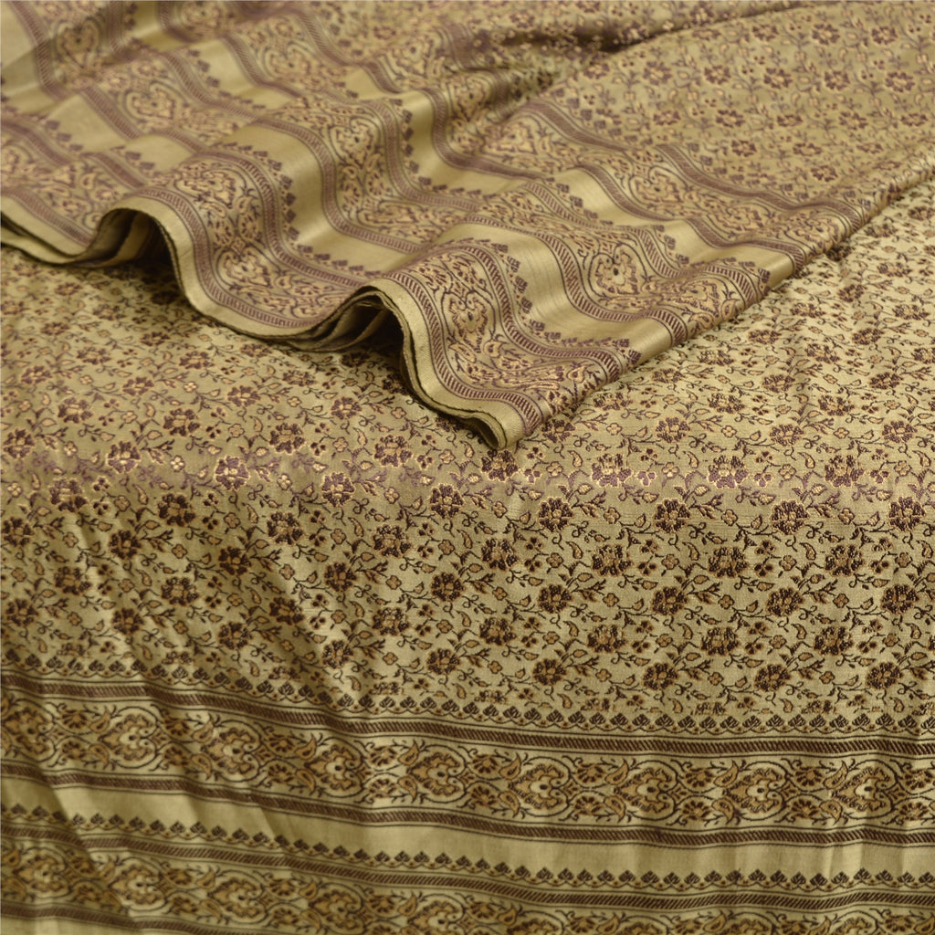 Sanskriti Vintage Olive Green Heavy Sarees Pure Satin Silk Woven Sari Sustainable Fabric